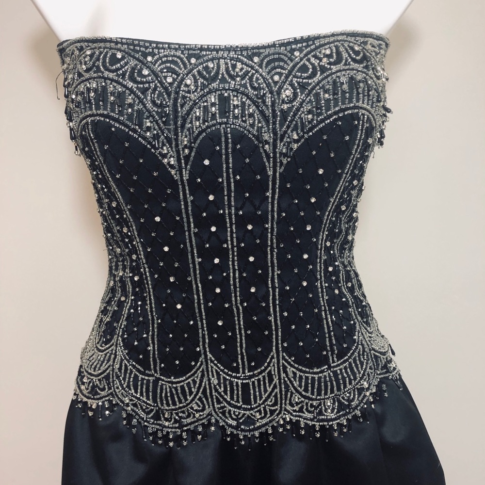 Jovani Black Beaded Strapless Prom Gown